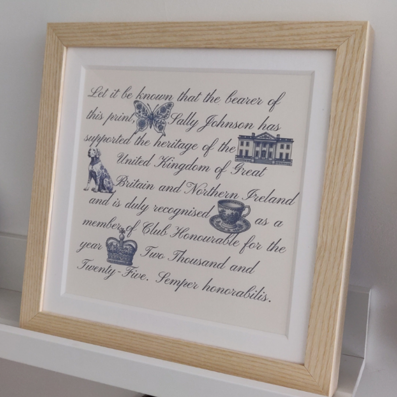 The Club Honourable Personalised Collectible Print 10" x 10"